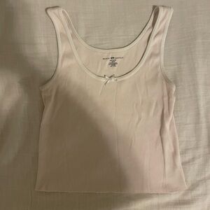 Brandy Melville Cream/Pink Ribbed Tank Top
